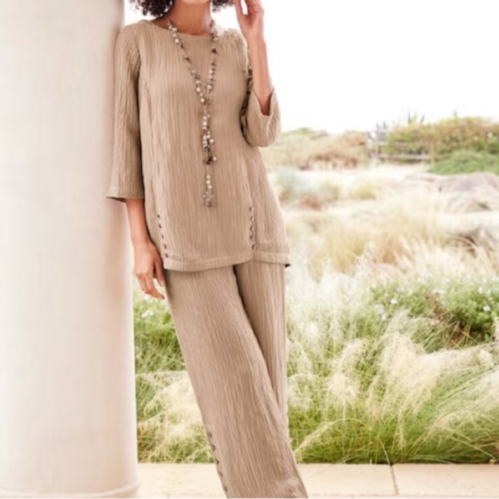 SET Soft surroundings Oceo light weight gauze pants & tunic set 1X beige Taupe